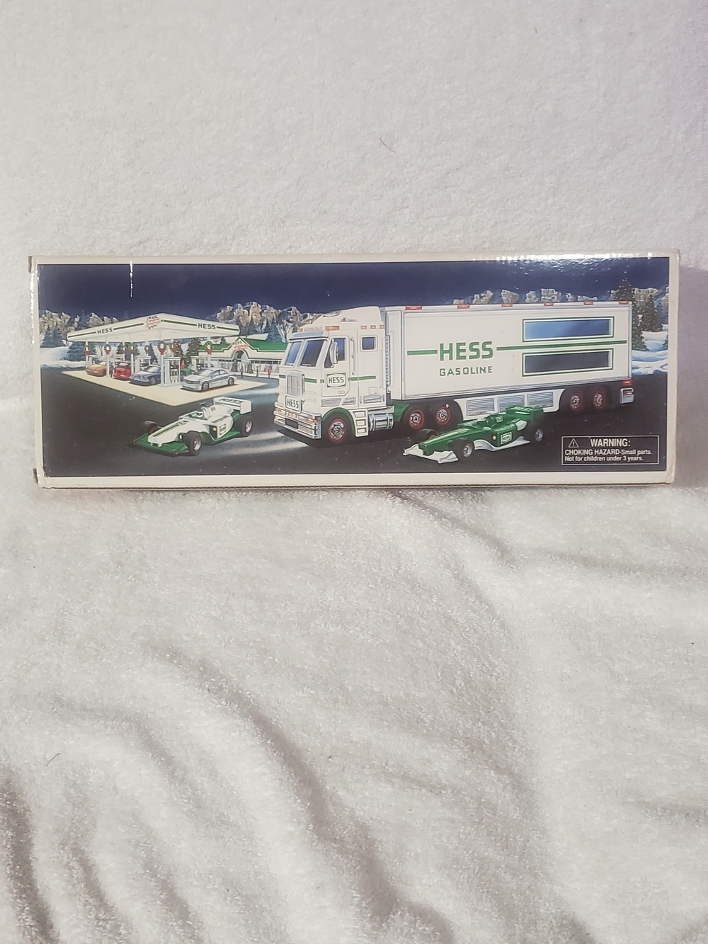Hess Green & White Gasoline Truck Toy with Race Cars